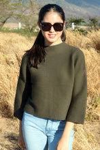 ESLEY - Solid Color Mock Neck Knit Sweater Top - Black