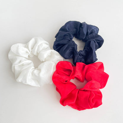 Adorro - USA Red, White, Blue Satin Scrunchies (Set of 3)