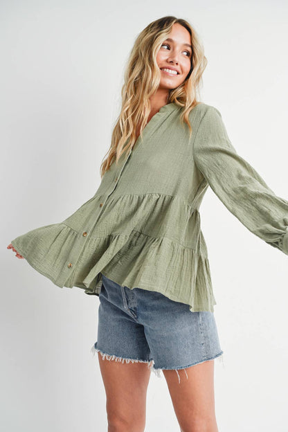 Bluivy - Tiered Rustic Blouse - Sage