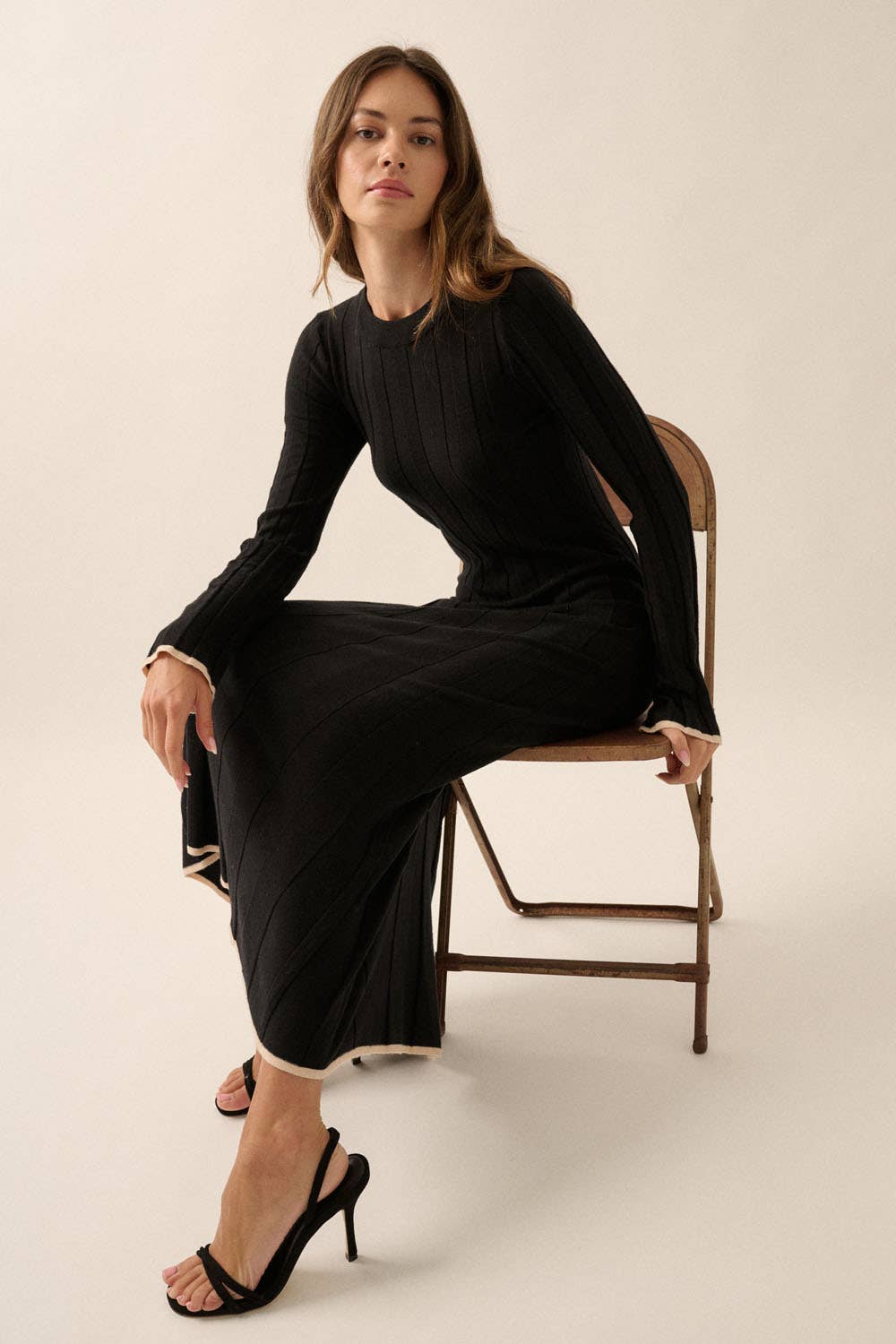 Promesa USA - Solid Ribbed Knit Maxi Sweater Dress
