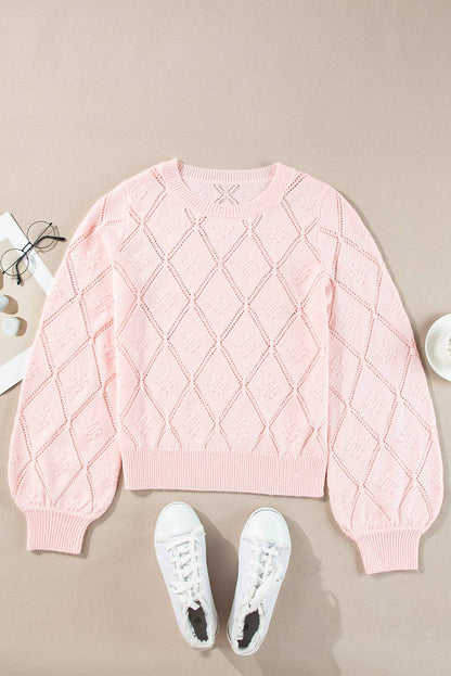 Pretty Bash - Pointelle Knit Puff Sleeve Sweater