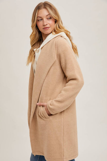 Bluivy - Open Front Knit Coat Jacket - Beige