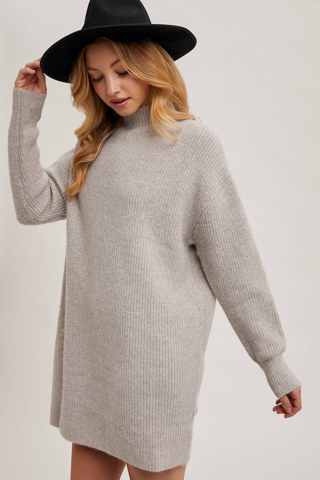 Bluivy - Mock Neck Knit Sweater Dress