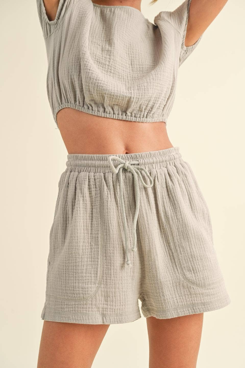 KIMBERLY C - Cotton Gauze Short Set - Lt Grey