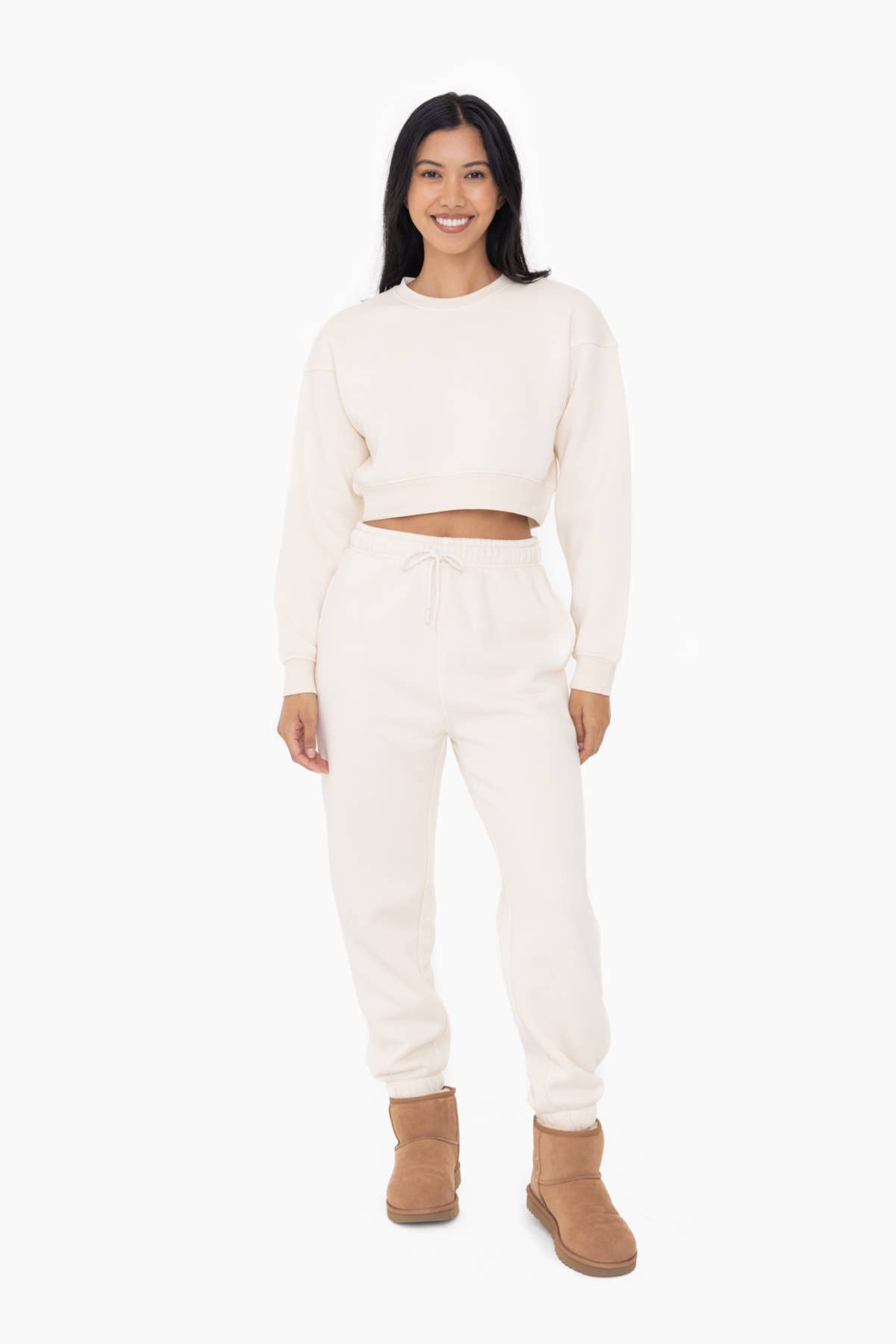 Mono B - Cropped Fleece Sweatshirt - Pearled Ivory