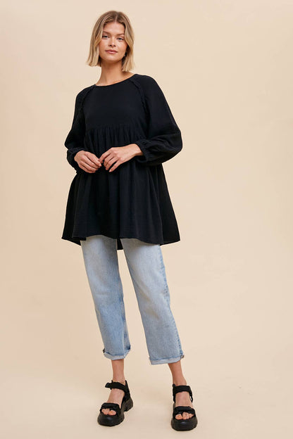 In Loom - Cotton Muslin Raglan Tunic - Black