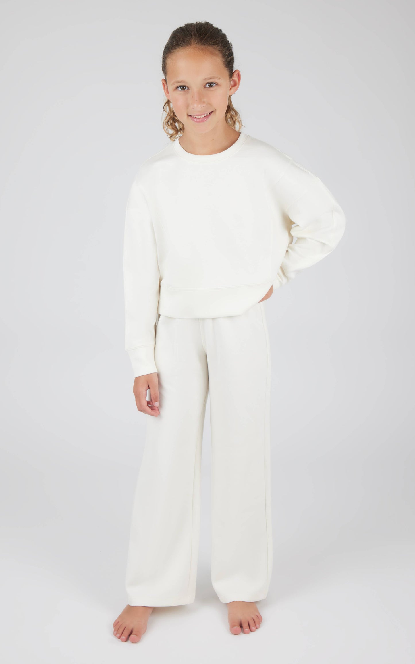 90 Degree by Reflex - Girls Everyday Scuba Side Slit Pullover and Pant - Set: HTR.NACREOUS CLOUD