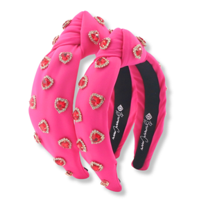 Brianna Cannon - Adult Size Hot Pink Headband with Red Pavé Crystal Hearts