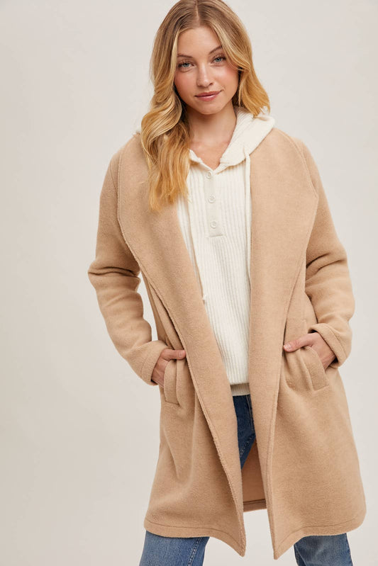 Bluivy - Open Front Knit Coat Jacket - Beige