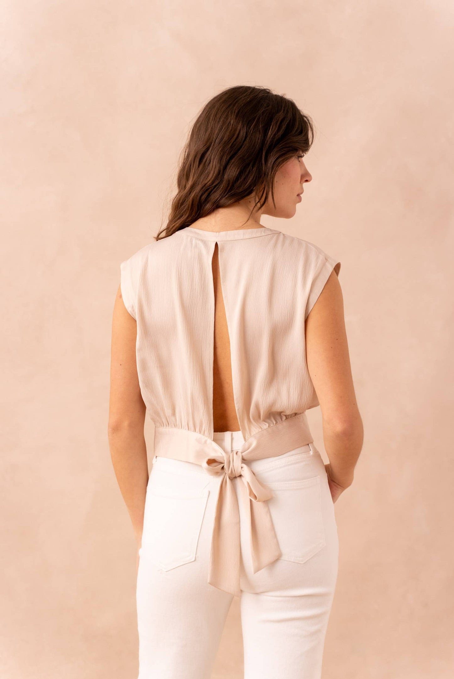 Choklate Paris - Maguie Crop Top with Bow - Beige