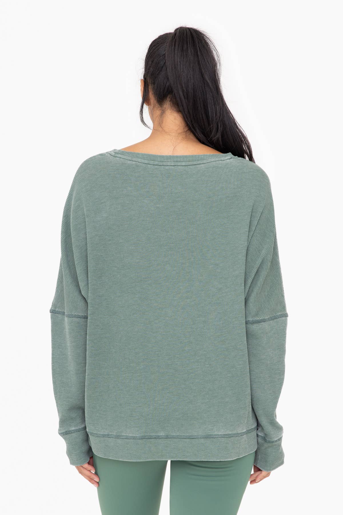 Mono B - Waffle Ribbed Roundneck Pullover - Green Kahki