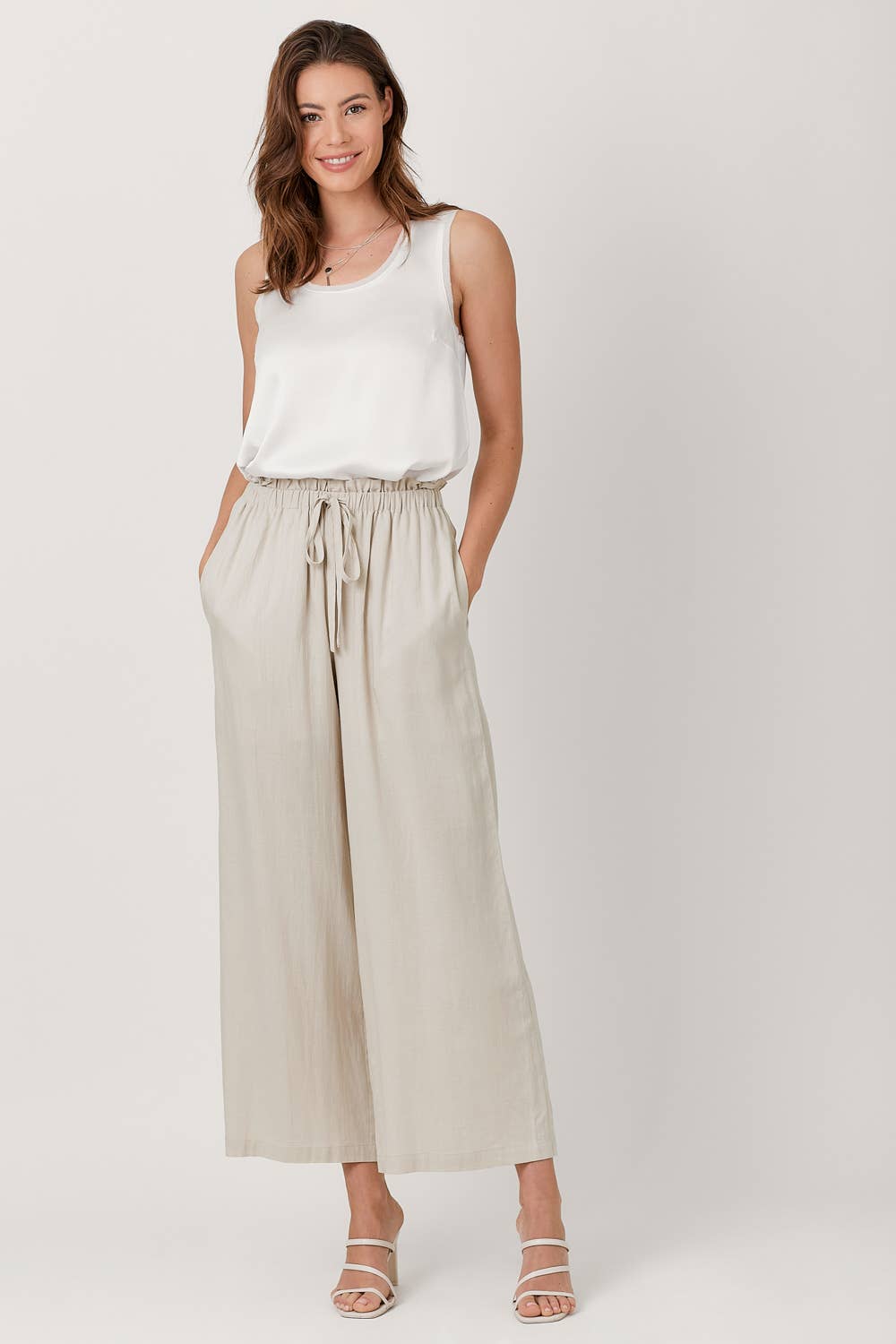 Mystree - Linen Wide Leg Pants - Stone