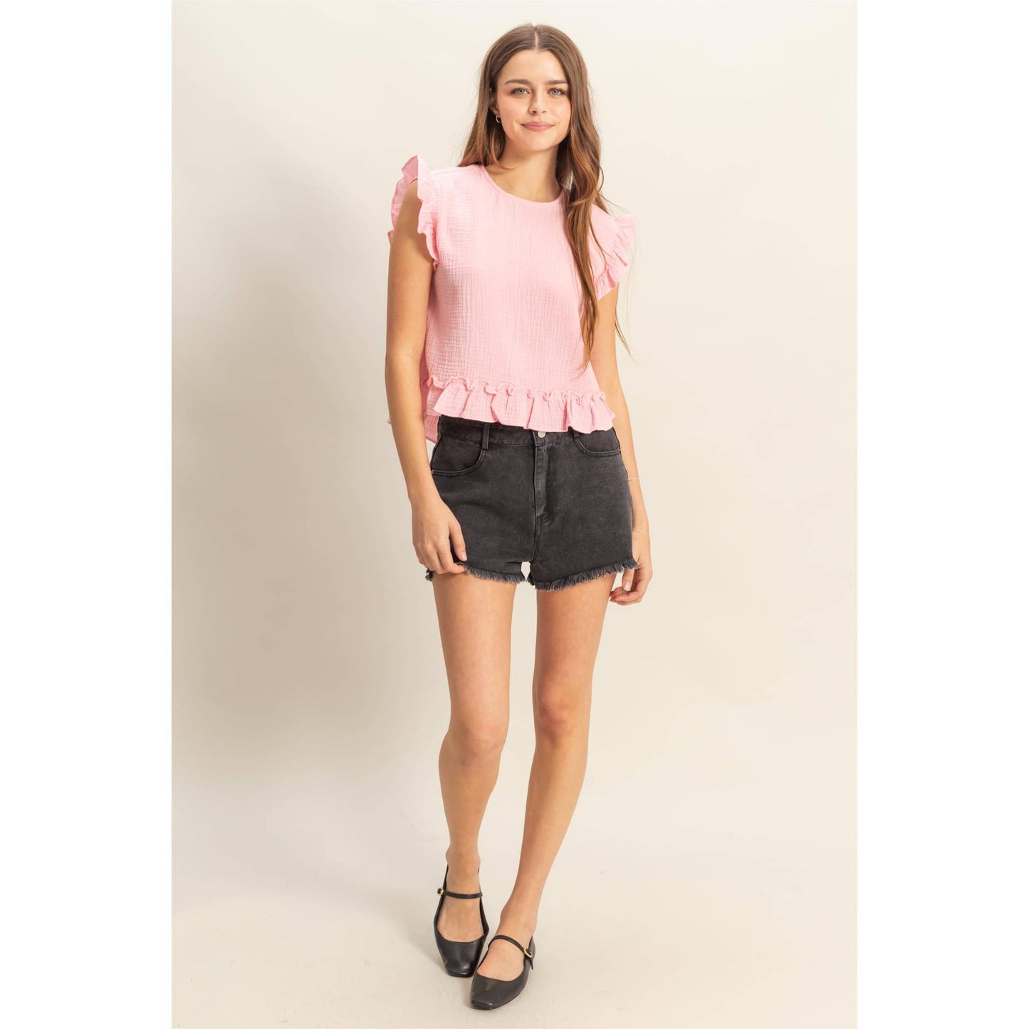 HYFVE - HF25A845-Double Gauze Ruffle Detail Sleeveless Top