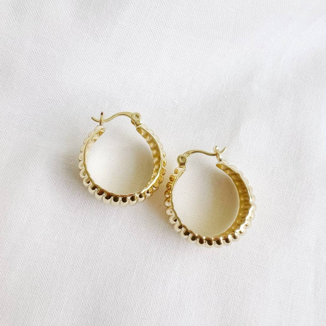 True By Kristy Jewelry - Riley Textured Dome Hoops Earrings Gold Filled