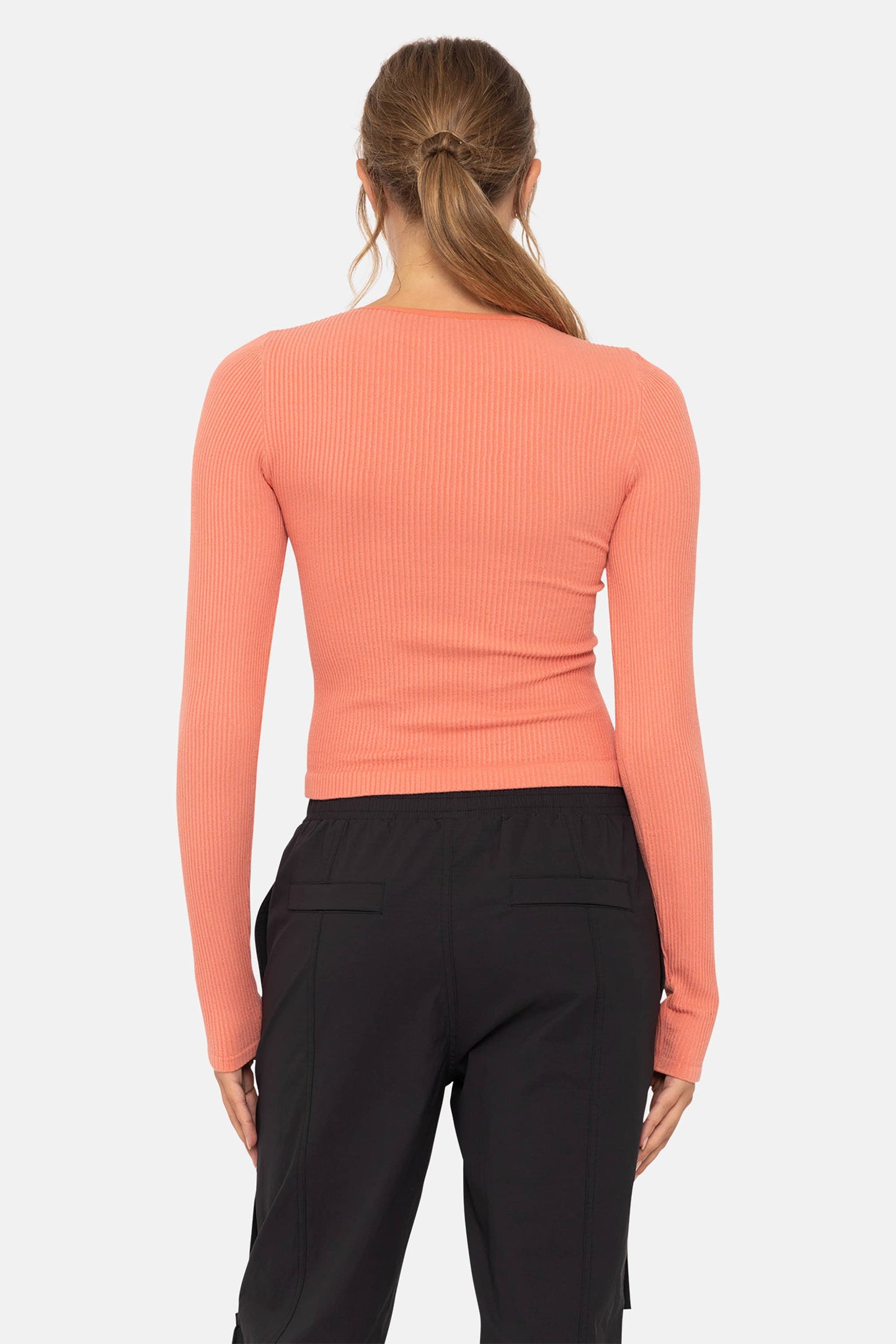 Mono B - Seamless Ribbed Long Sleeve Top - Red Clay