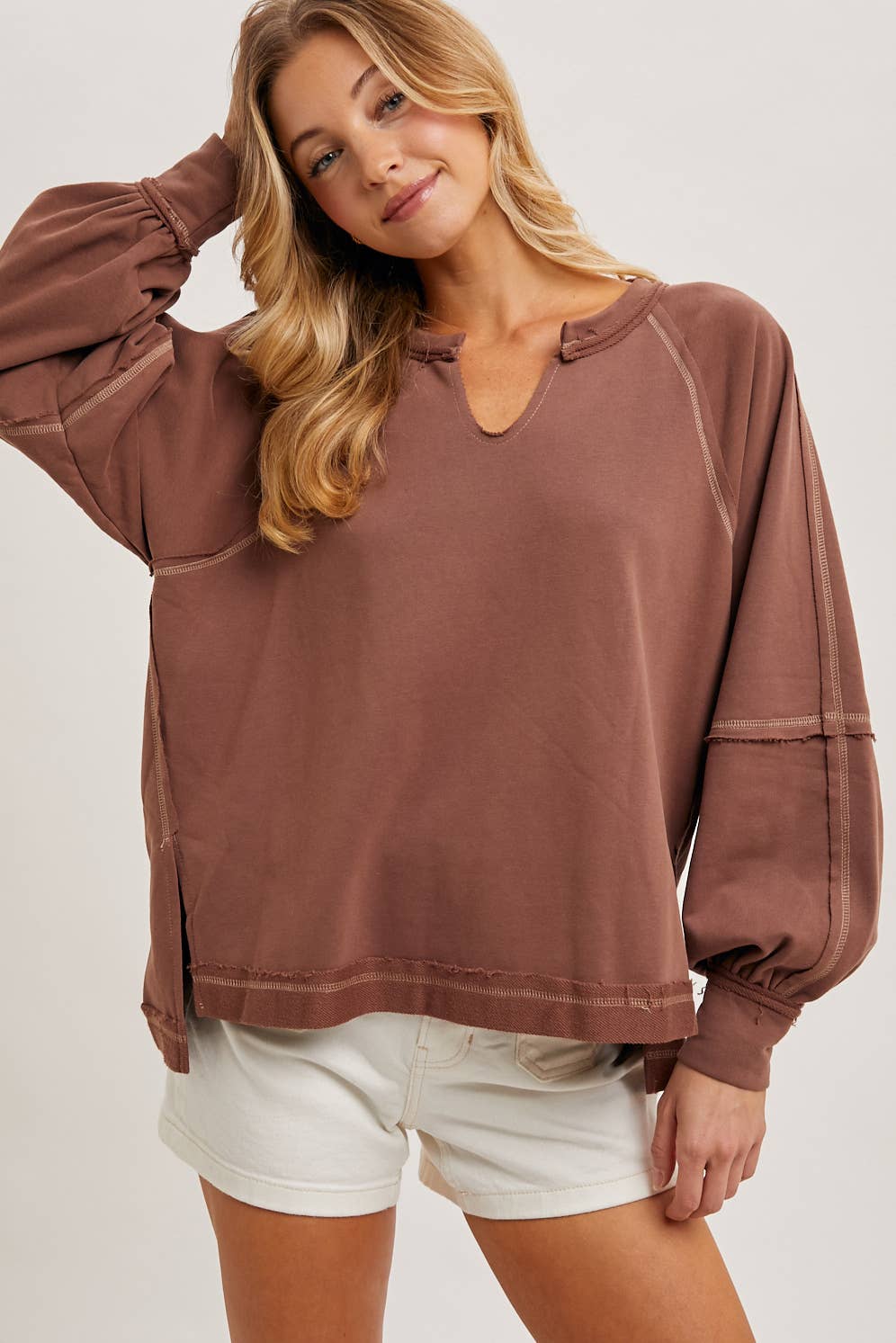 Bluivy - Terry Dolman Oversized Stitch Knit Top - Coco