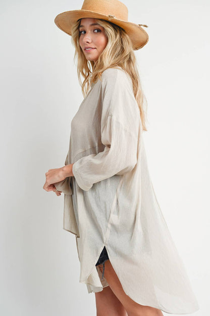 Bluivy - Tie-Front Dophin Hem Tunic Top