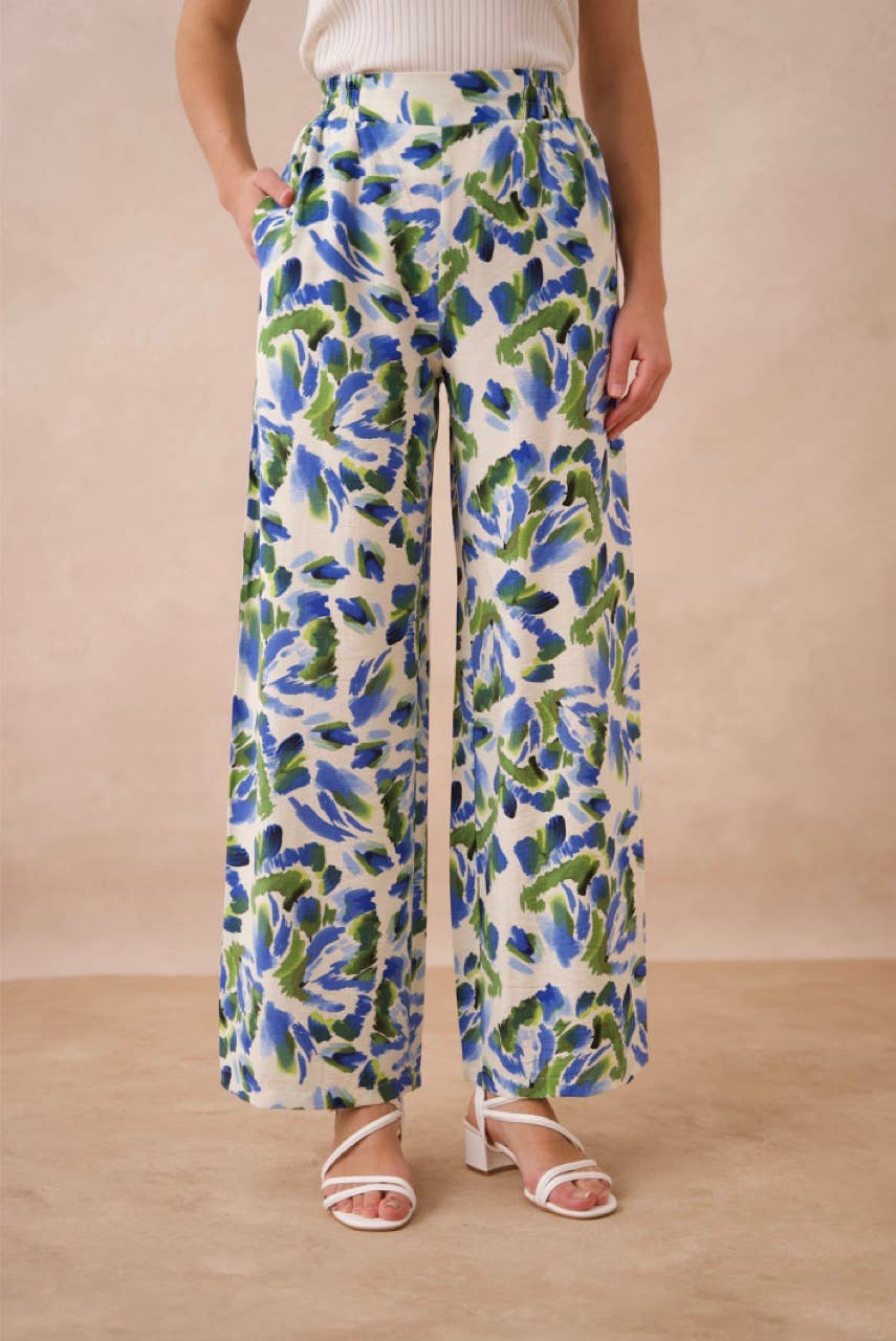 Choklate Paris - Printed Viscose Palazzo Pants - Blue/Green