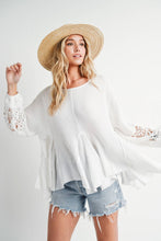 Bluivy - Crochet Trimmed Sleeve Drawstring Back Top - Ivory