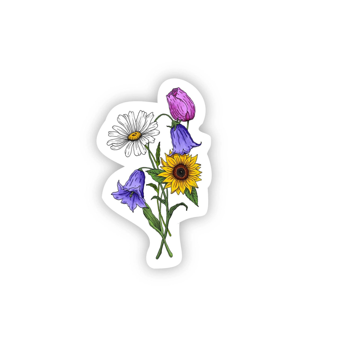 Big Moods - Sunflower Daisy Tulip Bluebell Flower Bouquet Sticker