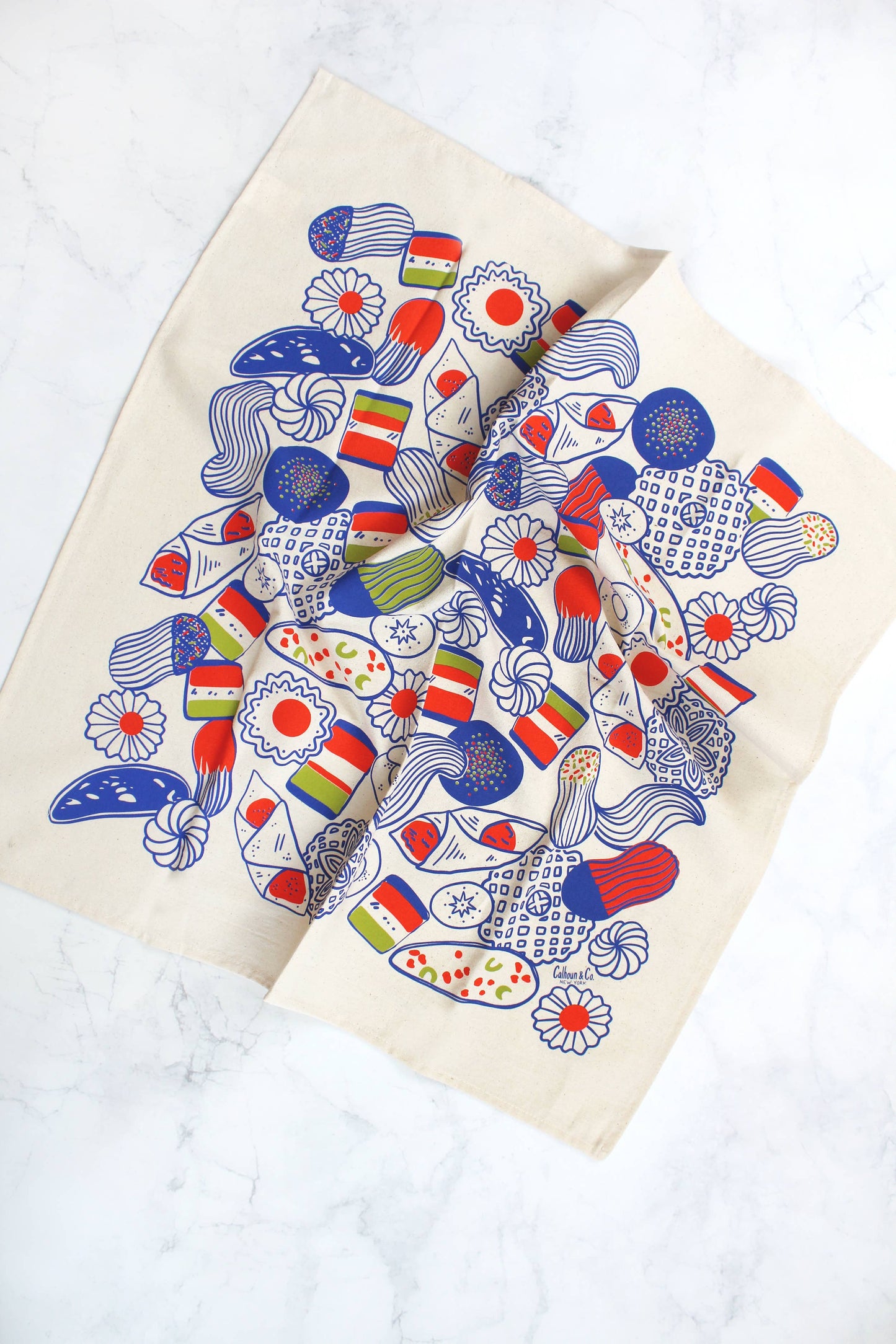 Calhoun & Co. - Italian Holiday Cookies Screen Printed Tea Towel 