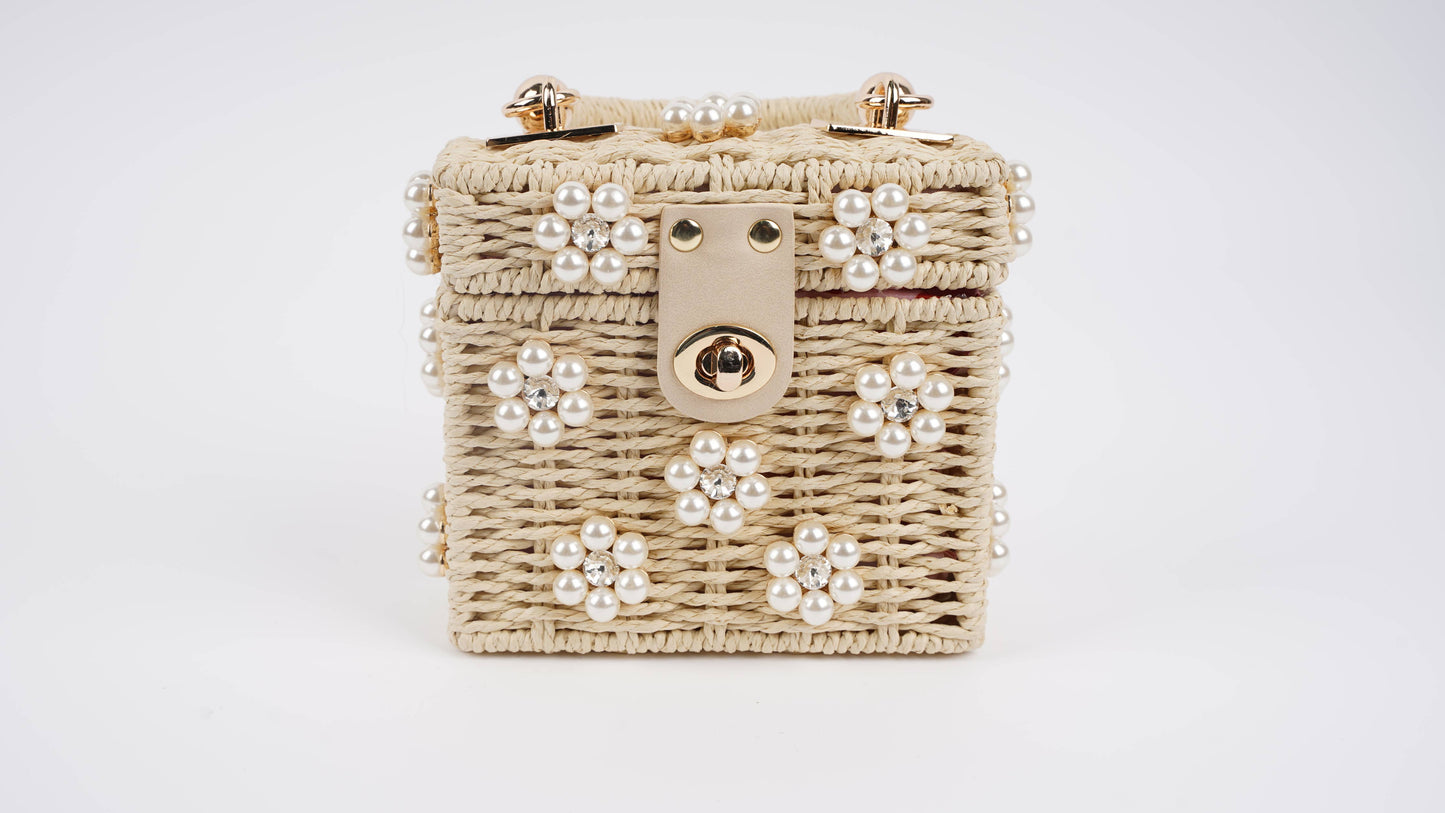 By Jenna Lee - Wicker Bucket Daisy Flower Purse - Small