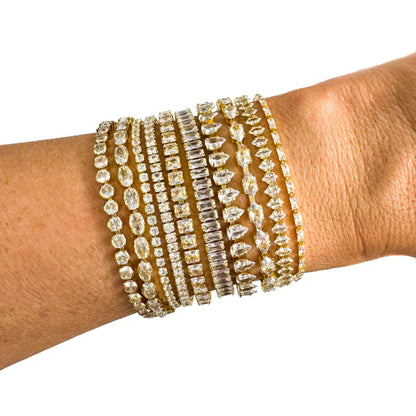 Savvy Bling - Encased Oval Semi Precious Pave Gold Filled Adjustable Bracelets