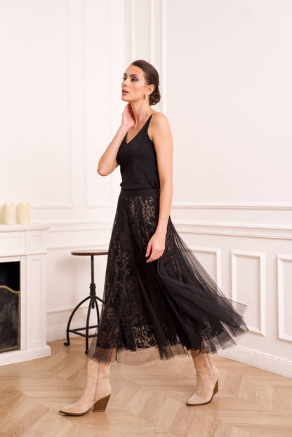 Choklate Paris- Tulle & Lace Skirt - Black/Nude