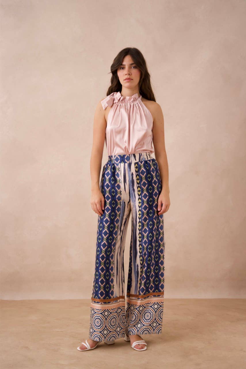 Choklate Paris - Patchwork Printed Palazzo Pants - Navy