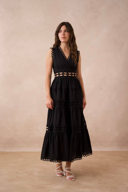 Choklate Paris - Ellie Openwork Cotton Long Dress - Black