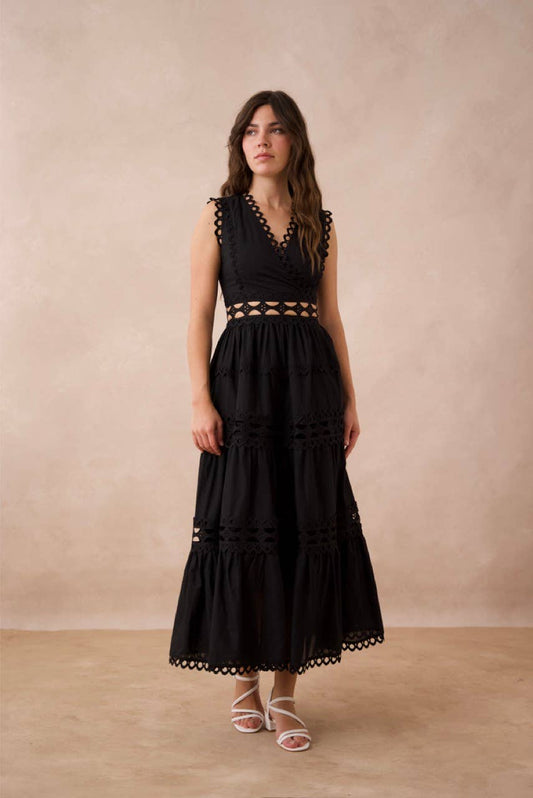 Choklate Paris - Ellie Openwork Cotton Long Dress - Black