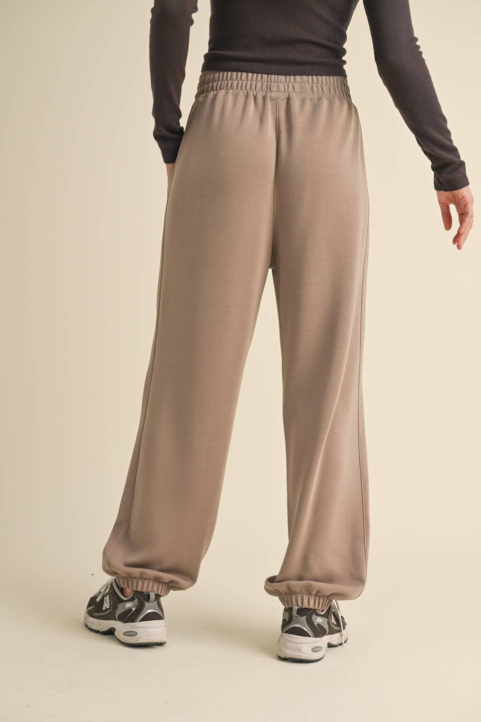 KIMBERLY C - Super Soft Air Scuba Low Rise Jogger Pants - Taupe