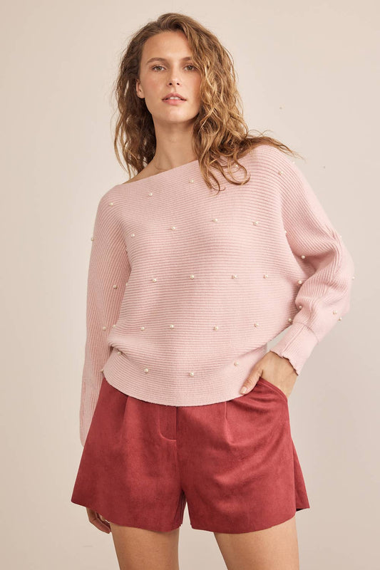 in february - Pearl Embellished Dolman Sleeved Sweater