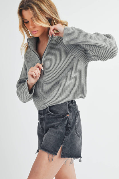 AEMI + CO - Debbie Half-Zip Sweater - Heather Gray