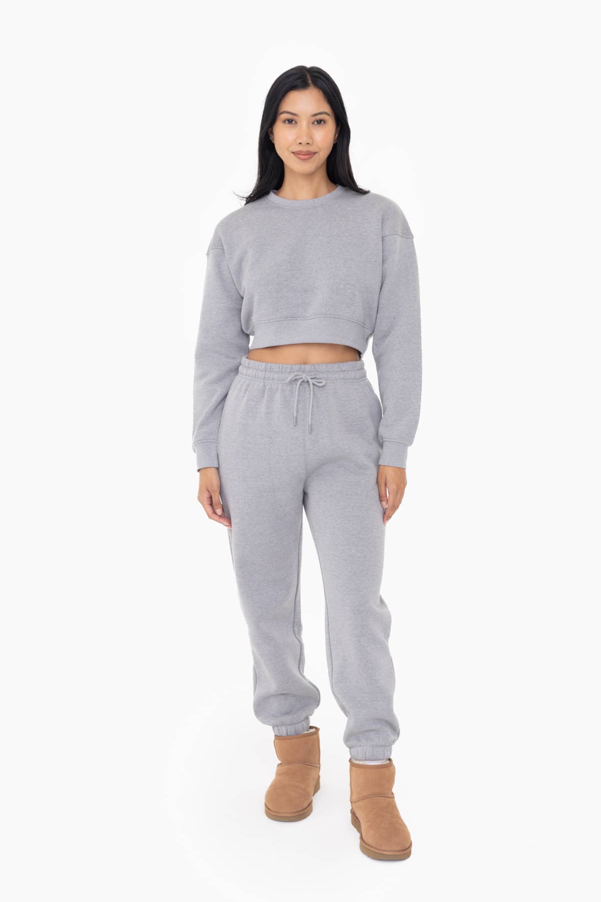 Mono B - Cropped Fleece Sweatshirt - Heather Grey