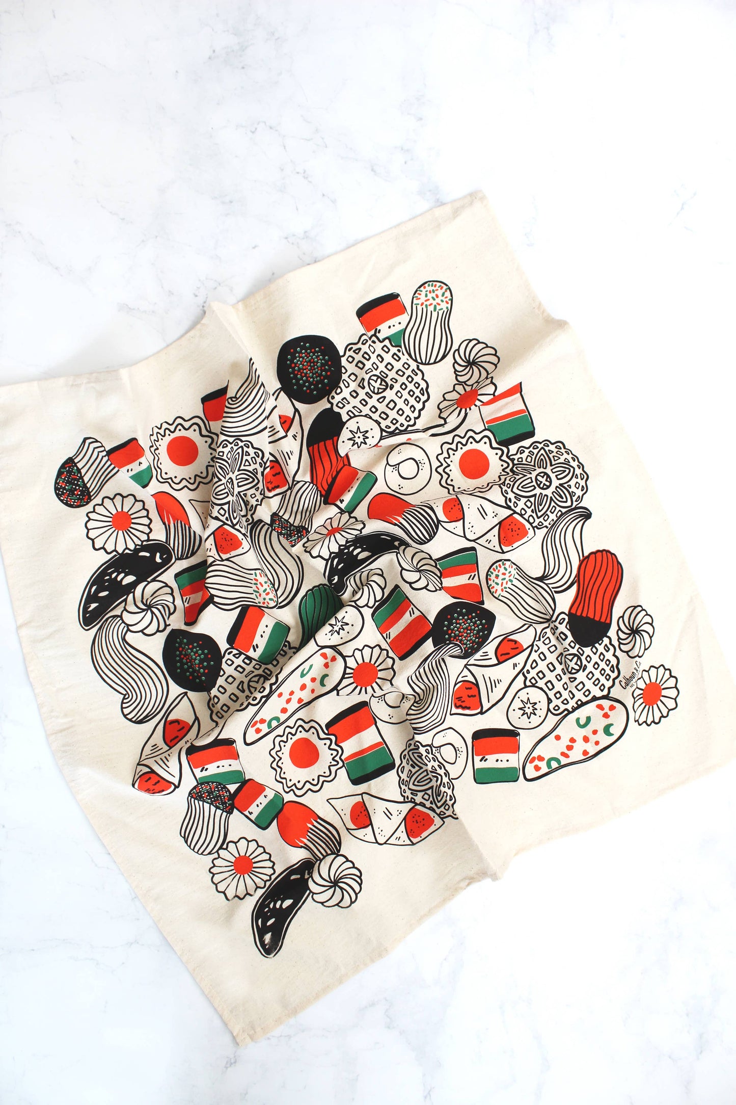 Calhoun & Co. - Italian Holiday Cookies Screen Printed Tea Towel 