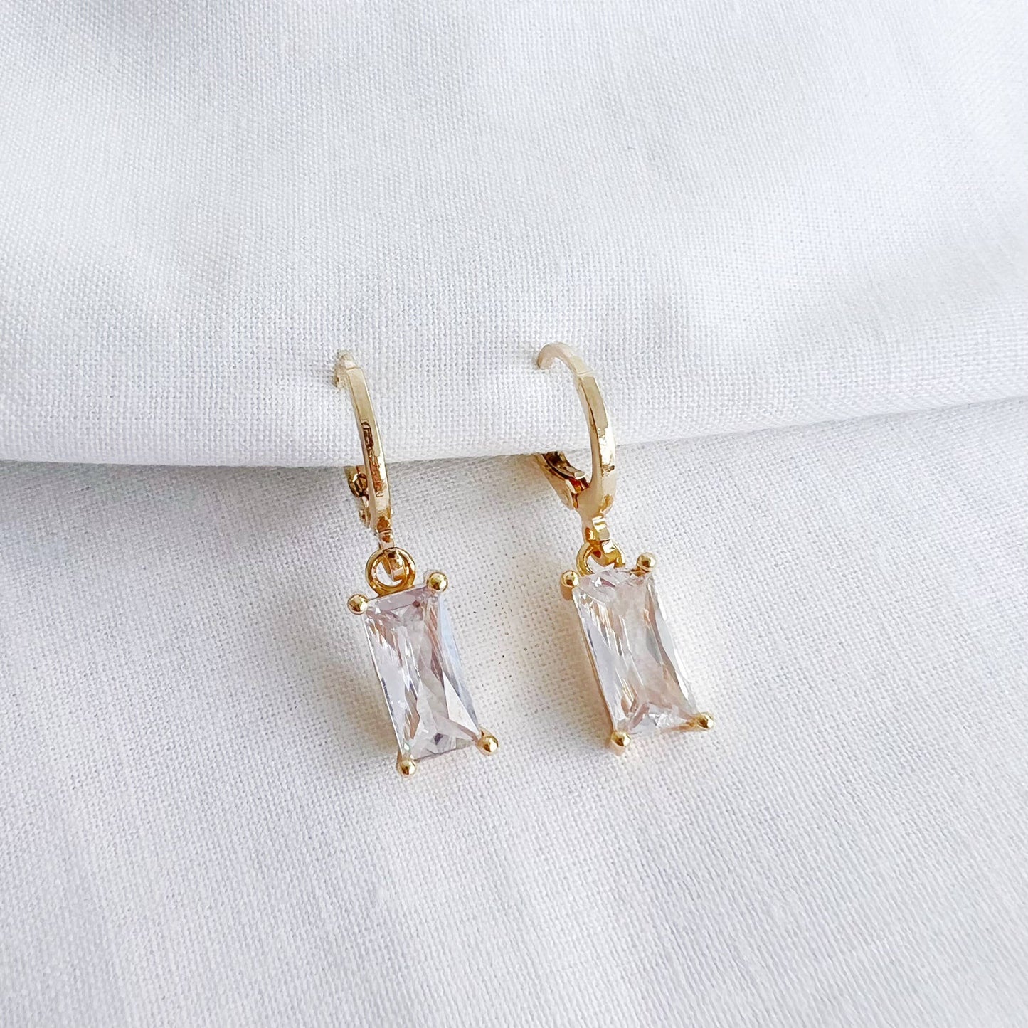 True By Kristy Jewelry - Taylor CZ Baguette Huggie Hoops Earrings Gold Filled