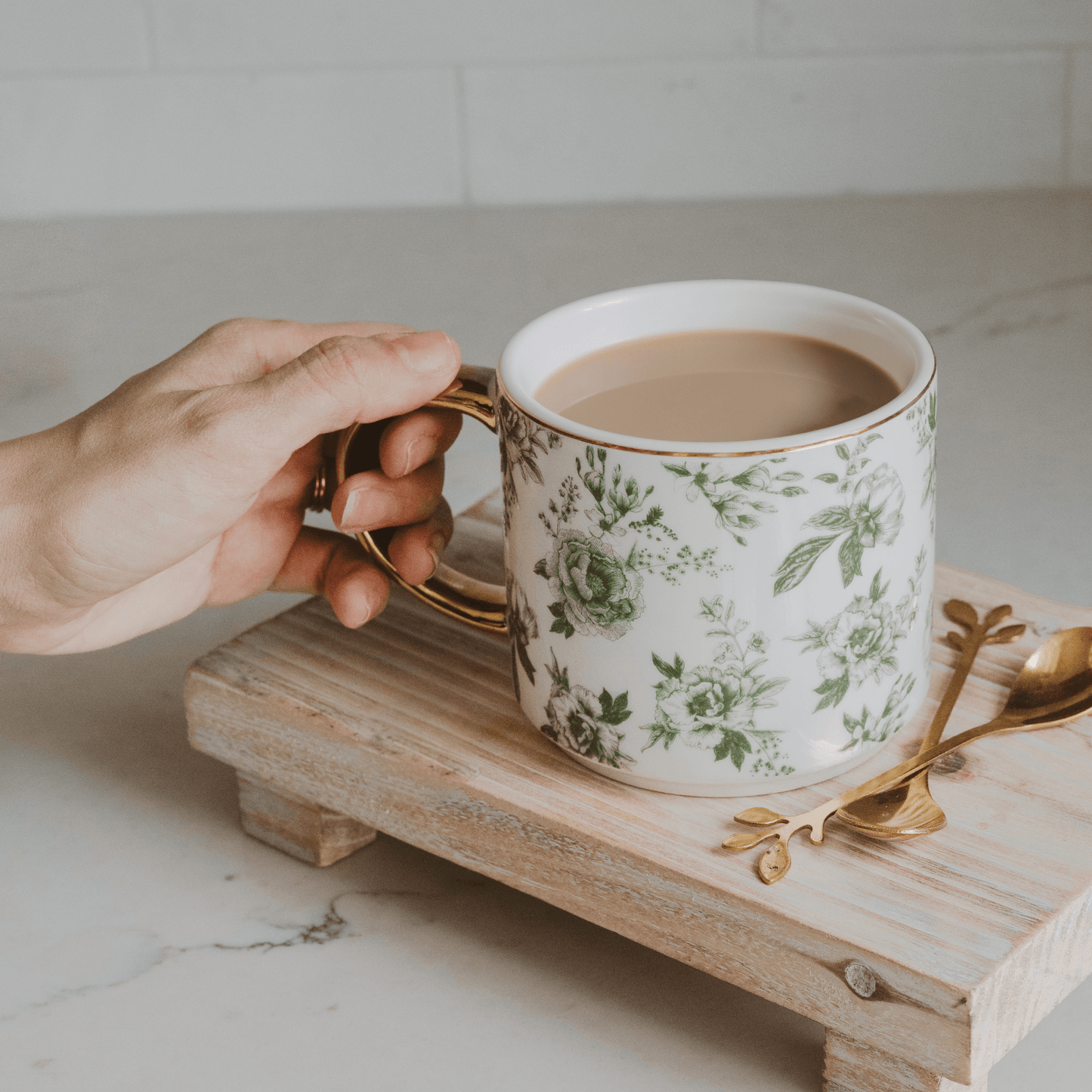 Sweet Water Decor - Green Delft 14oz Coffee Mug - Home Decor & Gifts