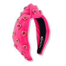 Brianna Cannon - Adult Size Hot Pink Headband with Red Pavé Crystal Hearts