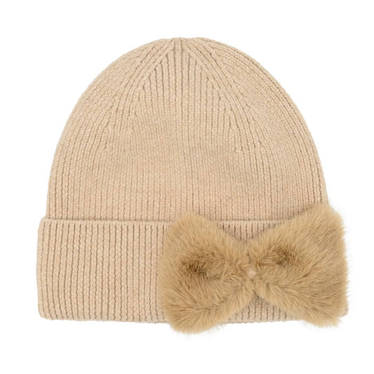 C.C Beanie - Faux Fur Ribbon C.C Beanie - Camel