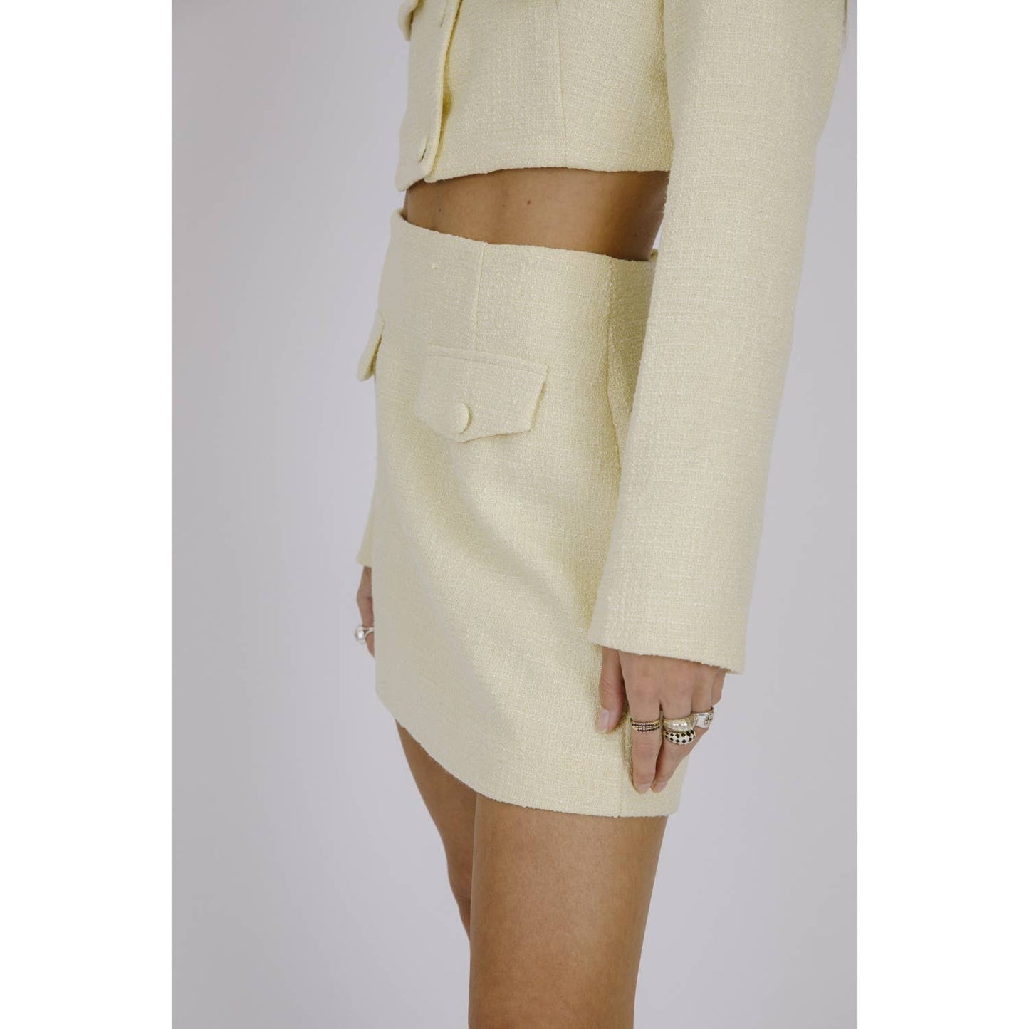 STORIA - Tweed Monochromatic Pastel Mini Skirt - Yellow