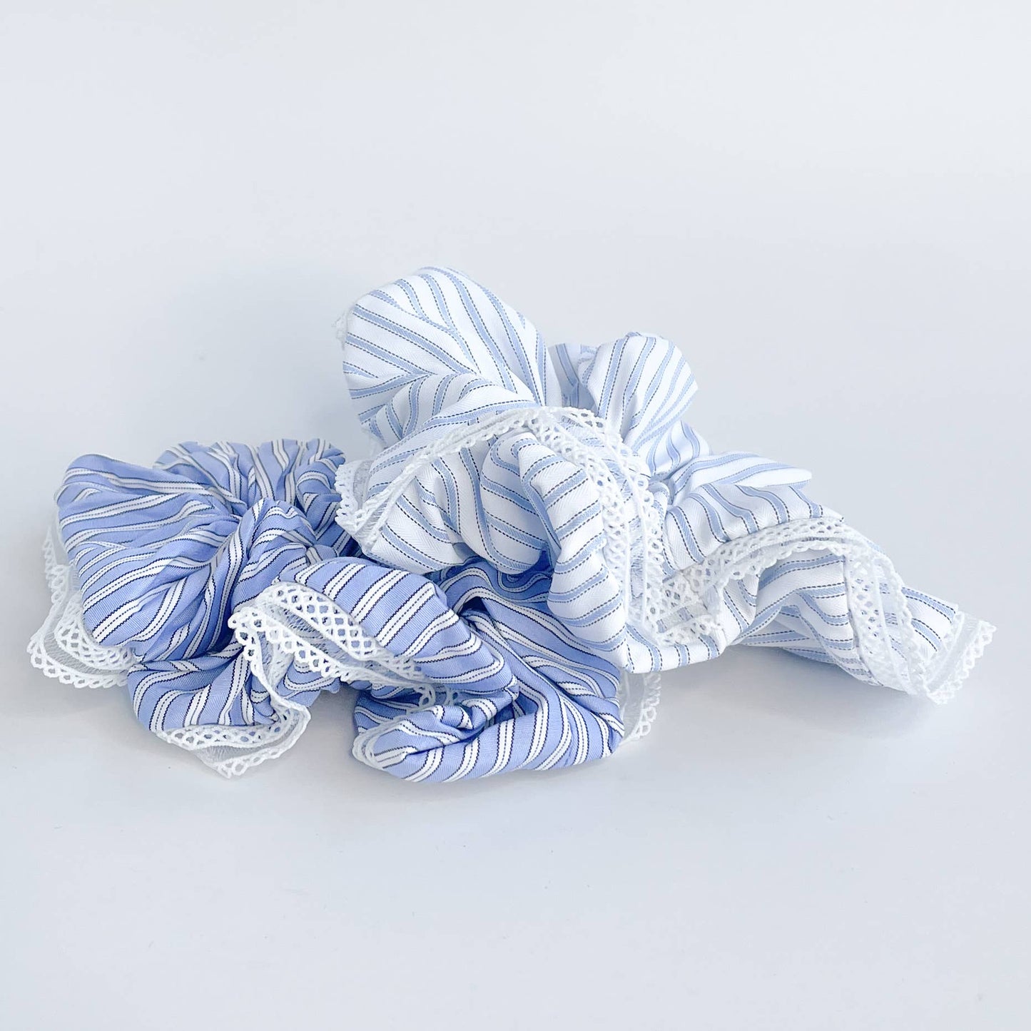 Adorro - Coastal Blue Striped Scrunchie (Set of 2)