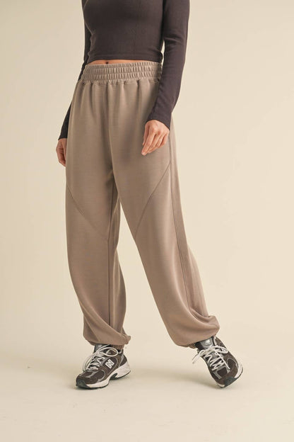 KIMBERLY C - Super Soft Air Scuba Low Rise Jogger Pants - Taupe