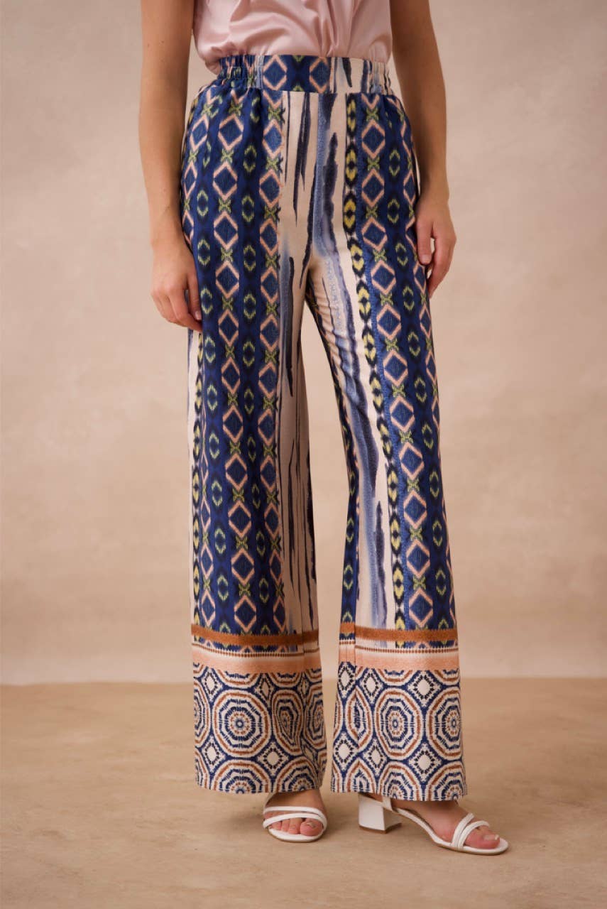 Choklate Paris - Patchwork Printed Palazzo Pants - Navy