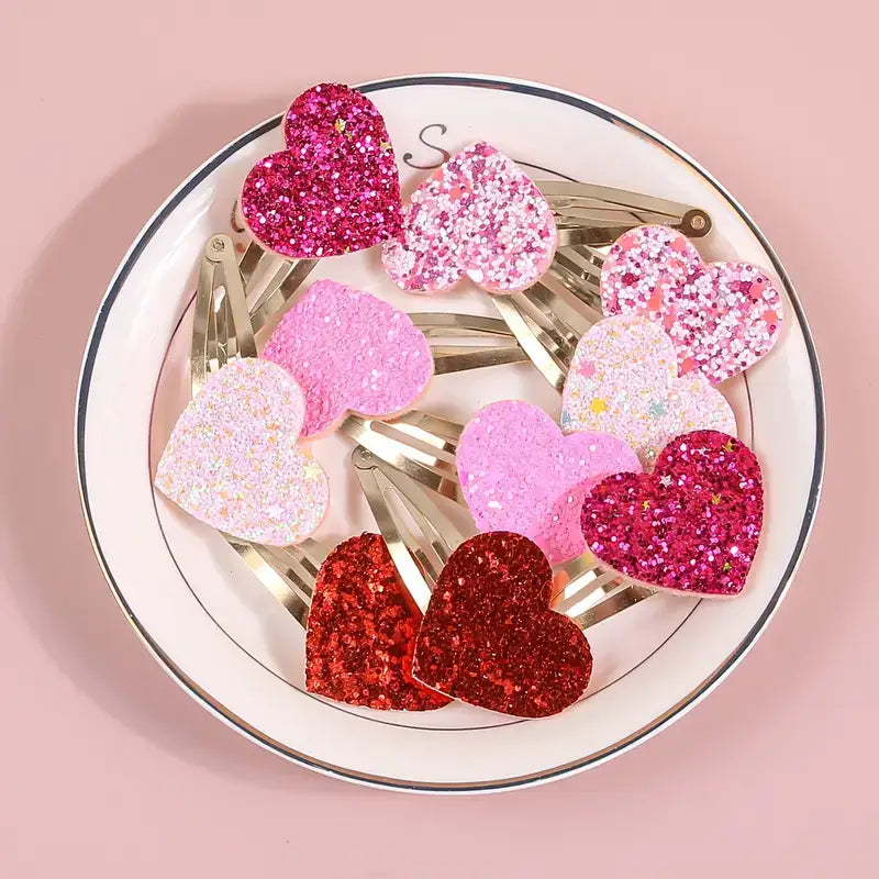 Kate Tuesday Jewelry - Valentine's Glitter Heart Hair Clips Pack of 10