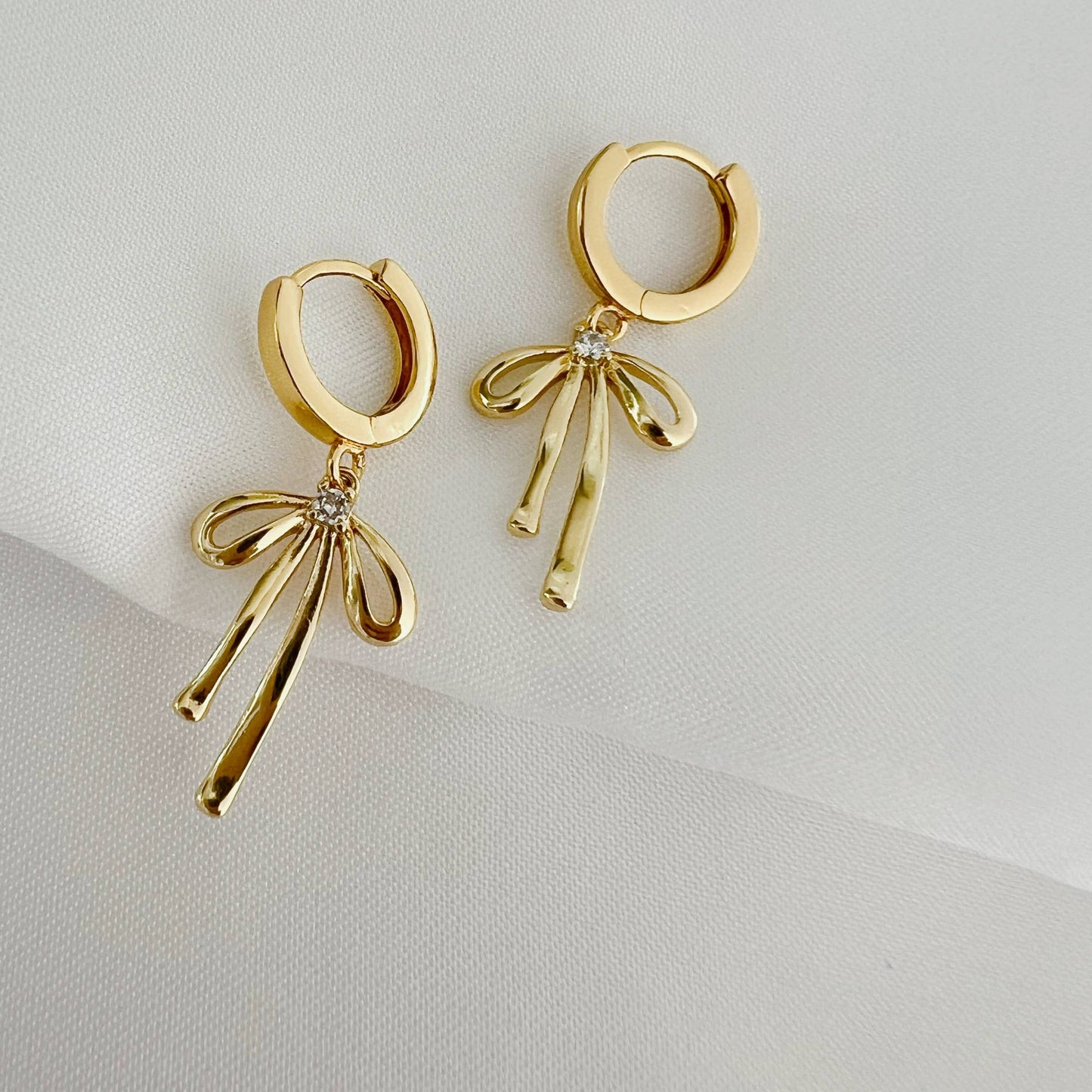 True By Kristy Jewelry - Bow Ribbon Huggie Hoops Gold Filled Earrings