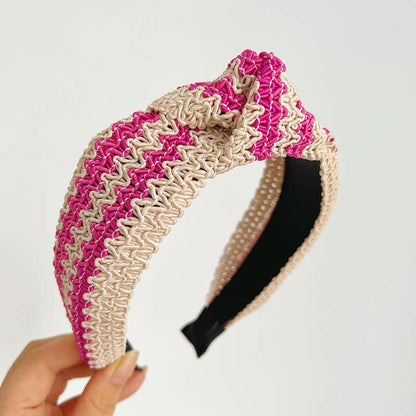 Adorro - Two Tone Woven Straw Wide Knot Headband