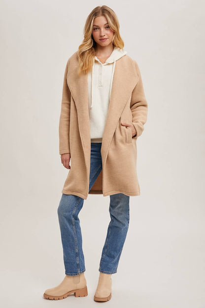 Bluivy - Open Front Knit Coat Jacket - Beige