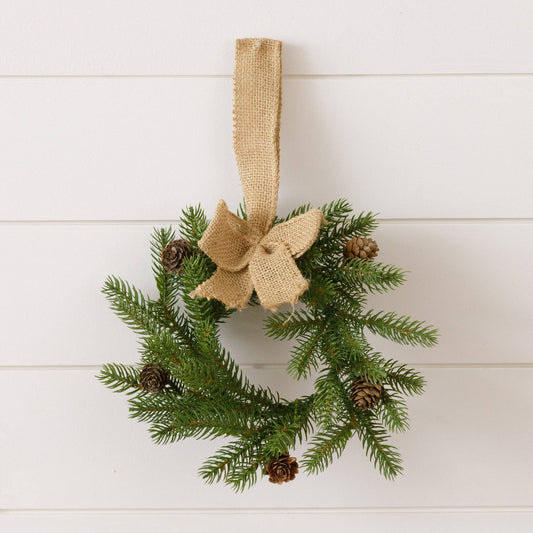 Audrey's - Mini Wreath - Pine Branches And Cones With Burlap Bow (PC)