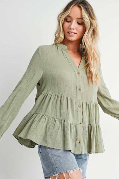 Bluivy - Tiered Rustic Blouse - Sage